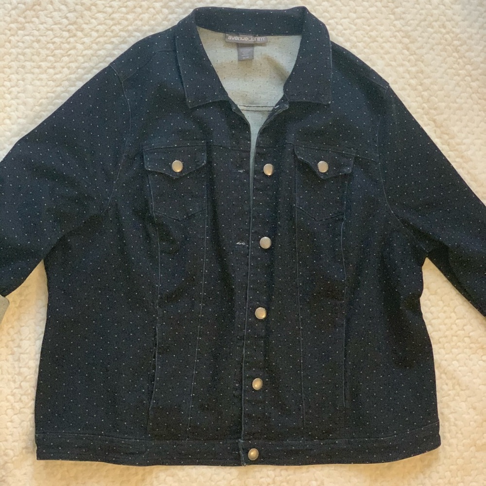 Avenue Denim Stretchy Oversized Dotted Denim Jean Jacket